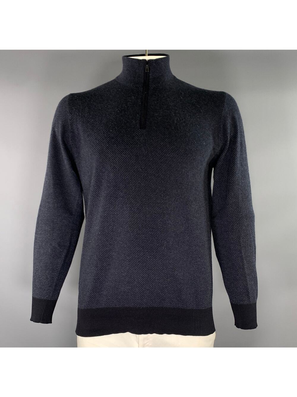 LORO PIANA Size 42 Blue Navy Stripe Cashmere Zip Pullover